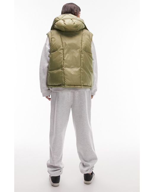 Oversize Hooded Puffer Vest in White Lyst