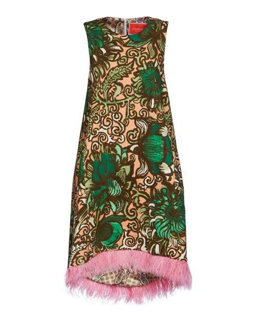 LaDoubleJ Green La Scala High Dress With Feathers