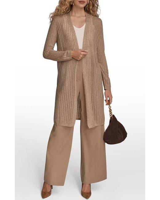 Donna Karan Brown Pointelle Cardigan