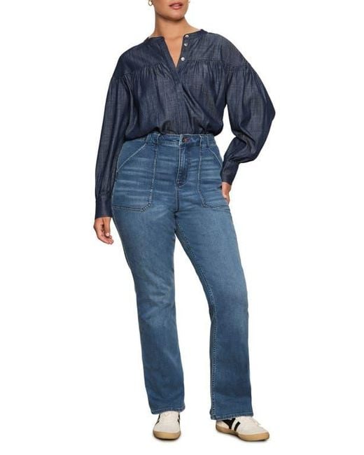 Sanctuary Blue Personal Best Shirred Button-Up Shirt