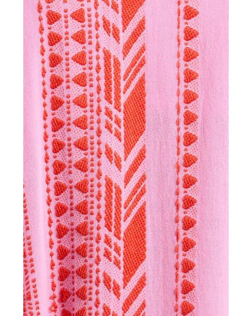 Elan Pink Embroidered Tiered Cotton Blend Cover-Up Maxi Dress