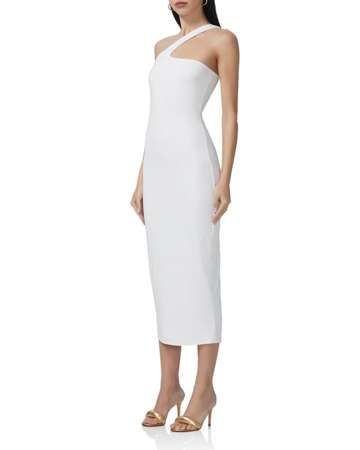 AFRM White Sloane Asymmetric Neck Midi Dress