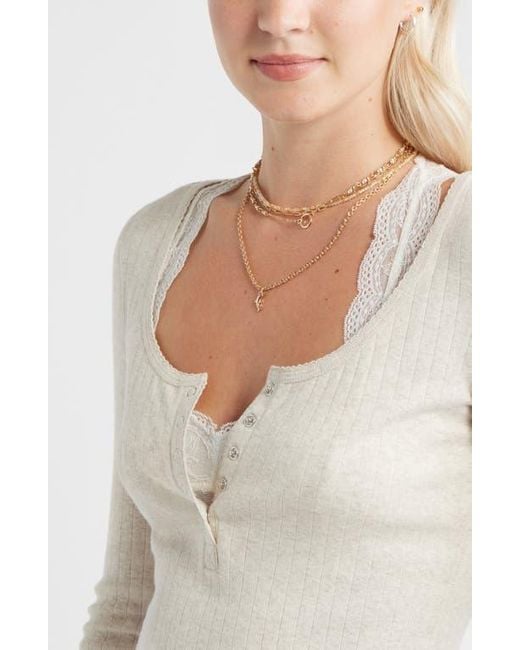 BP. White Cotton Blend Pointelle Henley Top
