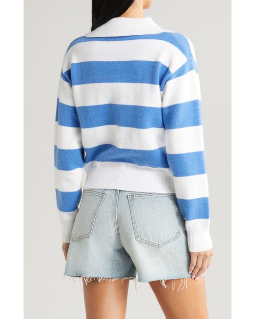 All In Favor Blue Stripe Johnny Collar Sweater In At Nordstrom, Size X-large