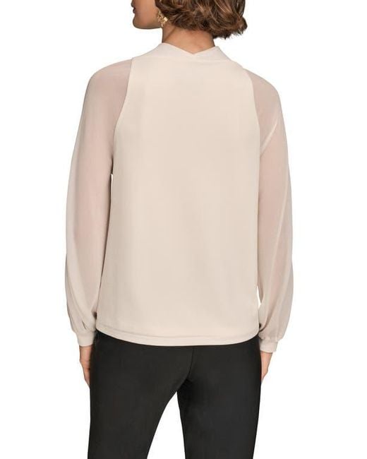Donna Karan Natural Sheer Sleeve Cowl Neck Top