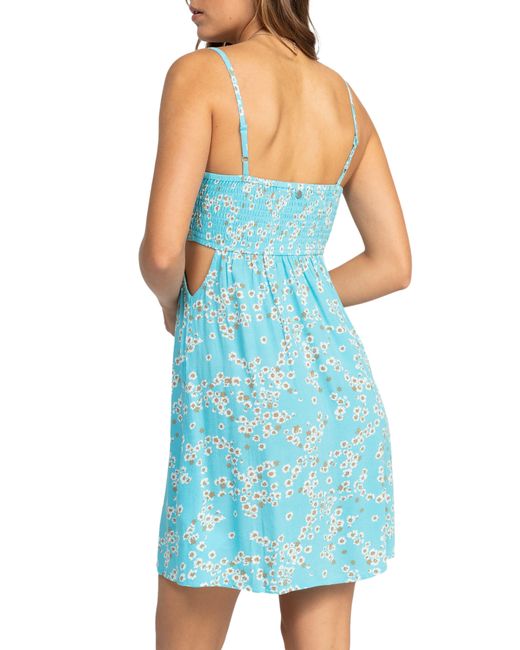 Roxy Blue Hot Tropics Smocked Cutout Dress