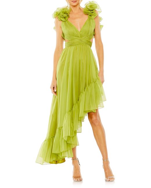 Mac Duggal Green Ruffle Cutout Asymmetric Chiffon Cocktail Dress