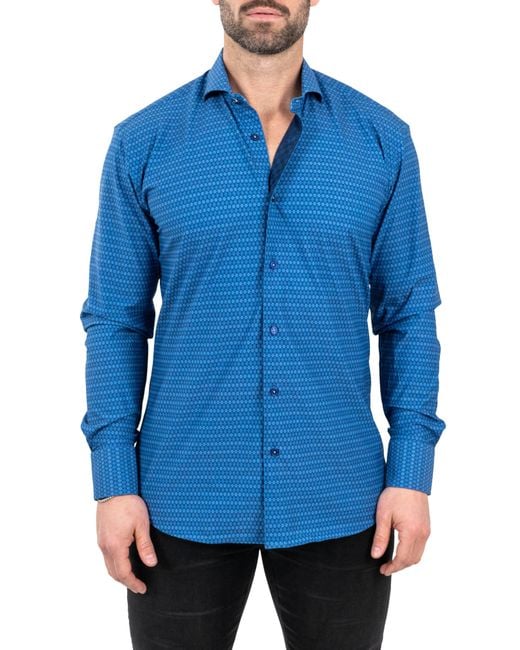 Maceoo Blue Einstein Stretch Spectecal Button-Up Shirt for men