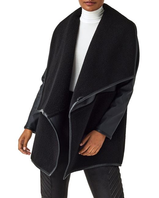 Spanx Spanx Fleece & Faux Leather Long Wrap Jacket in Black