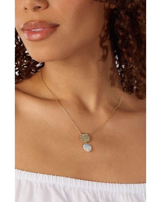 ATHRA LUXE Metallic Hammered Disc & Coin Pearl Pendant Necklace