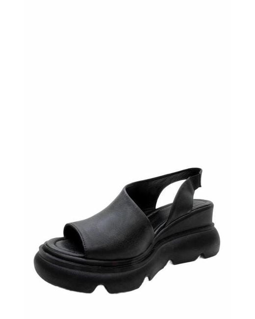 Forever & Always Shoes Black Agusto Leather Platform Sandal