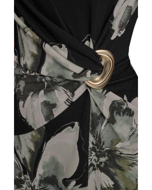 Donna Karan Black Floral Side Ruched Asymmetric Hem Dress