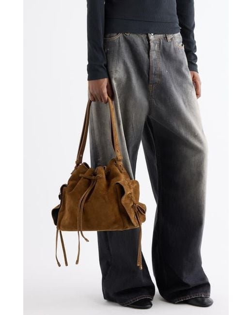 Acne Brown Multipocket Suede Bucket Bag