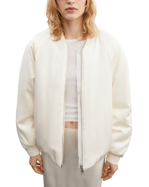 Mango Quilted Satin Bomber Jacket in White Lyst