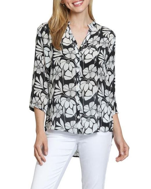Apny Black Mixed Stripe Mandarin Collar Button-Up Shirt