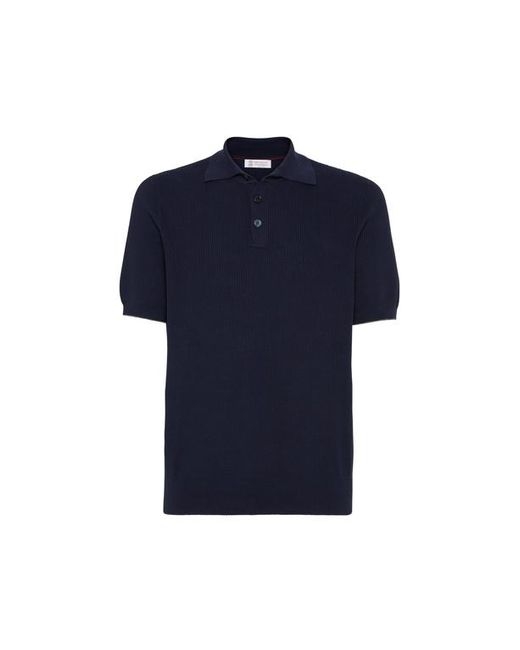 Brunello Cucinelli Blue English Rib Knit Sweater for men