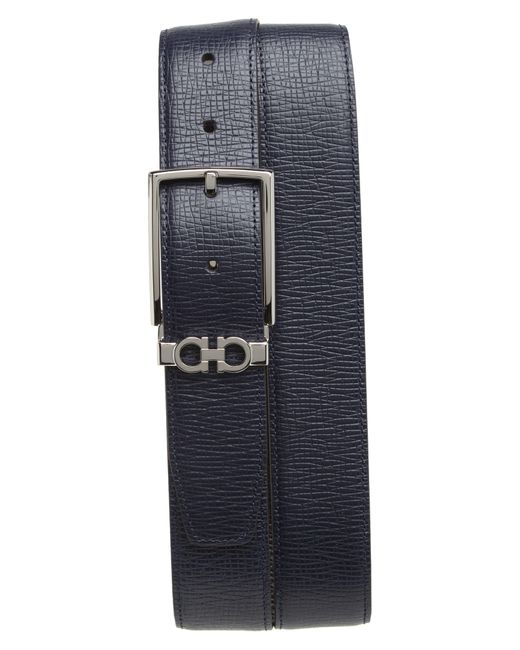 Ferragamo Blue Double Gancio Loop Leather Belt for men