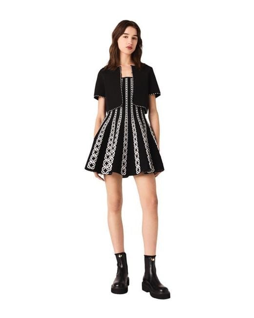 Maje Black Cropped Short Sleeve Cardigan