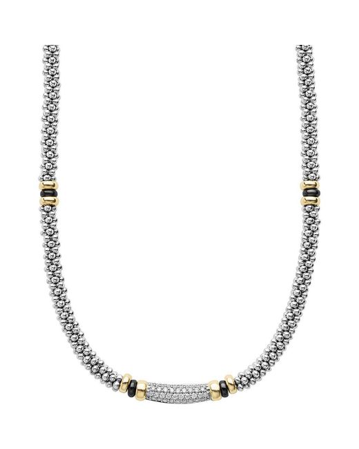 Lagos Metallic Two-Tone Ceramic Caviar Diamond Necklace