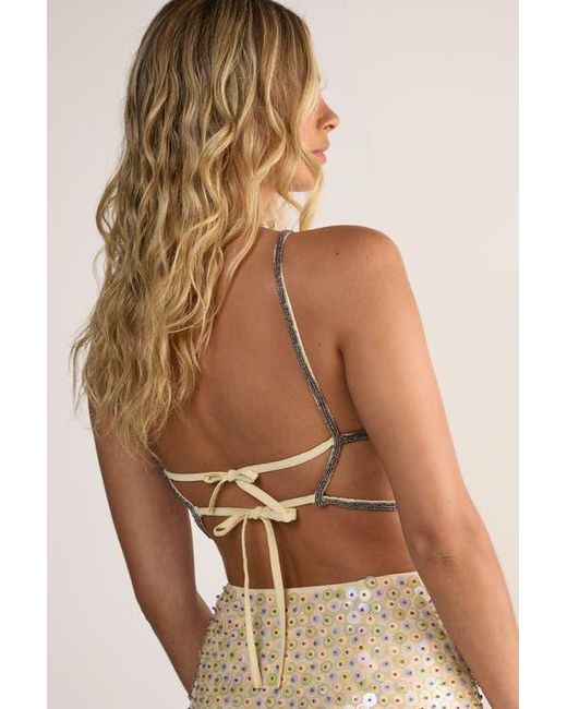Nasty Gal Natural Studded Sequin Beaded Strap Crop Top
