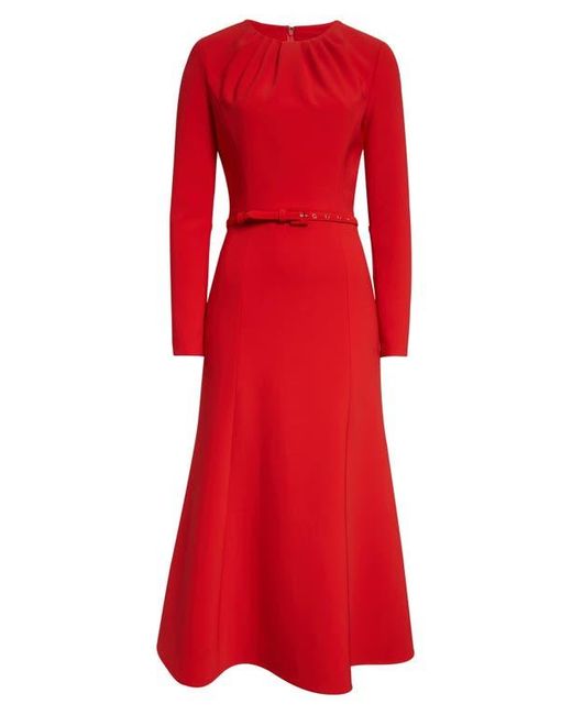 Carolina Herrera Red Pleated Long Sleeve Crepe Dress