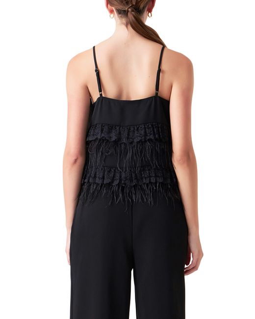 Endless Rose Black Lace Feather Trim Camisole