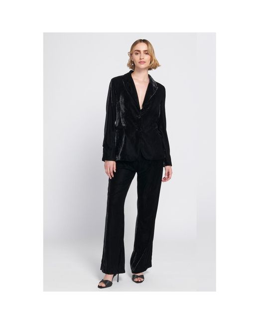 Elle Collection Women's Black Velvet Suit Pants Wide-Leg Pants