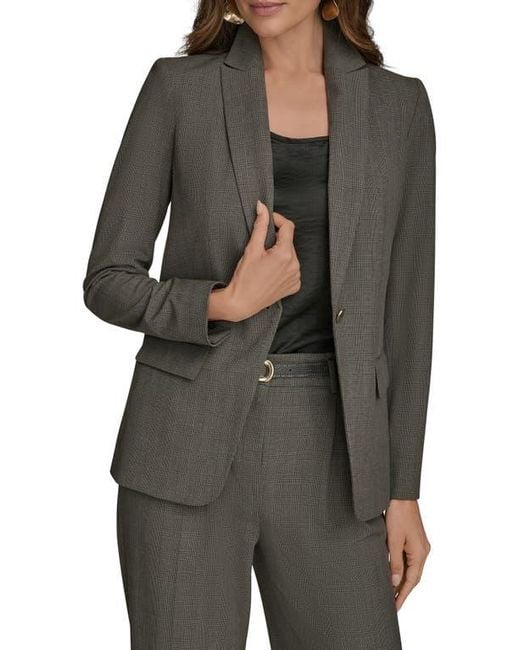 Donna Karan Black Plaid One-Button Blazer