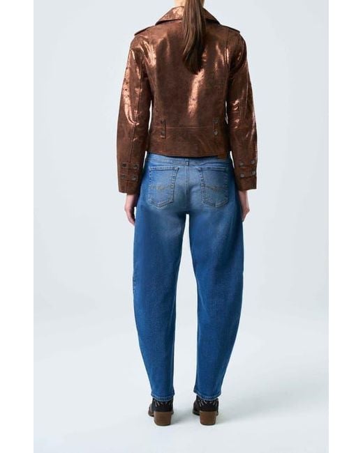 Velez Blue Leather Biker Jacket For