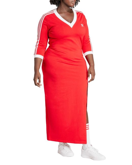 Adidas Red Lifestyle V-neck Maxi Dress