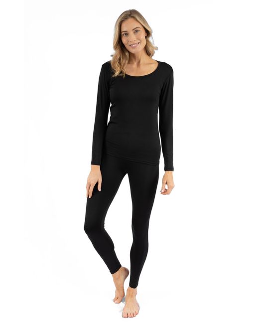 Leveret Black Two-Piece Thermal Long Sleeve Solid Pajamas