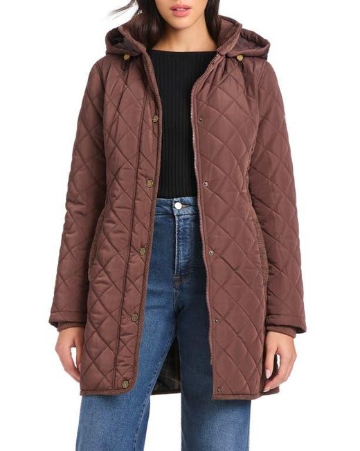 Vince Camuto Brown Water Resistant Quilted Coat With Removable Hood