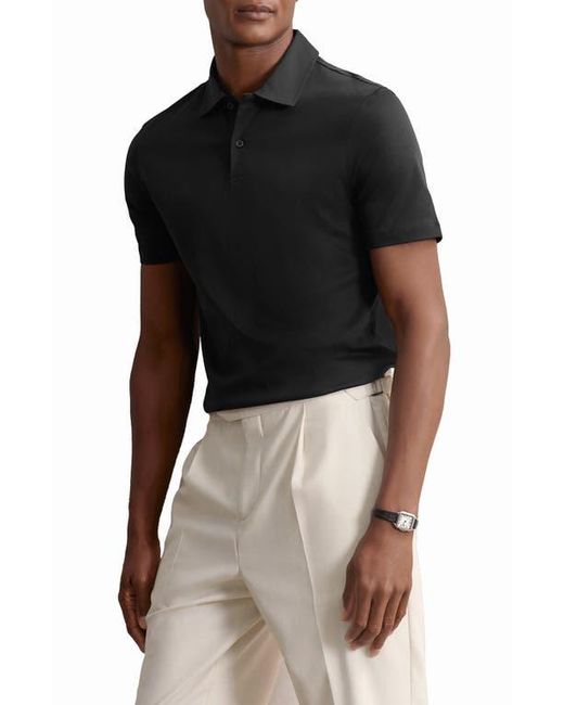Reiss Black Earl Solid Cotton Polo for men