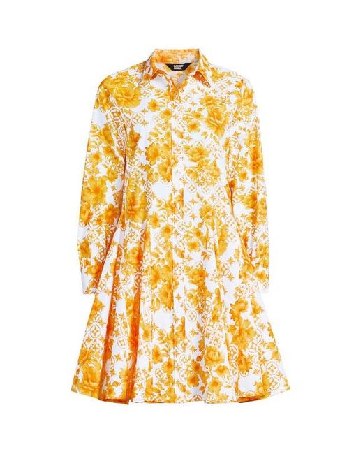 Lands' End Yellow Poplin Button Front Dress With Godets