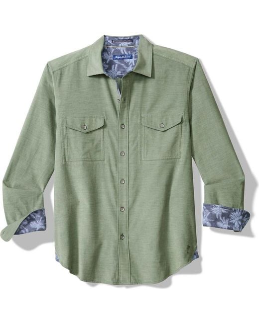 Tommy Bahama Green Coastline Cord Heather Bay Cotton Corduroy Button-Up Shirt for men