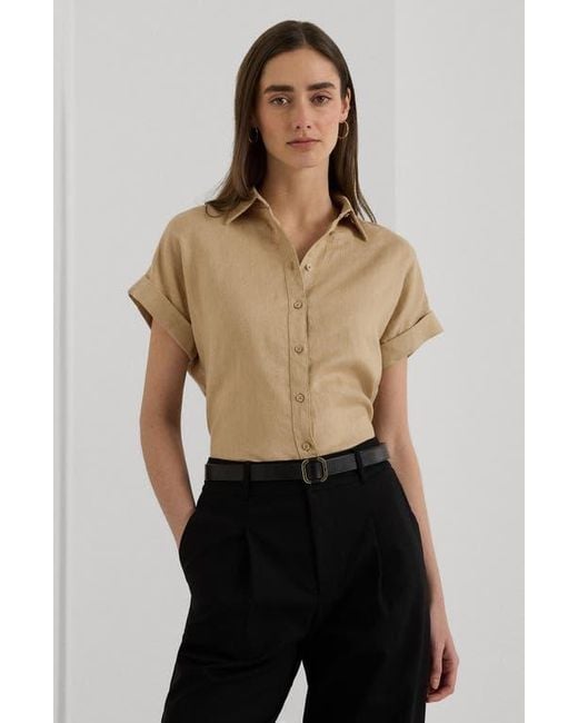 Ralph Lauren Black Short Sleeve Linen Button-Up Shirt