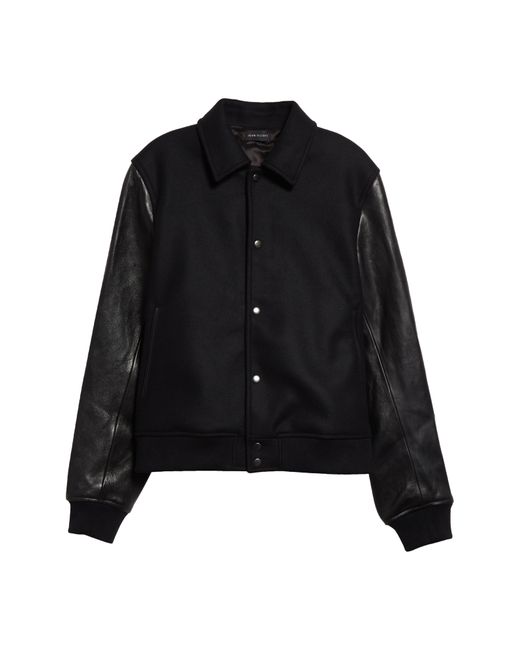 John Elliott Black Wool Blend & Leather Varsity Jacket for men