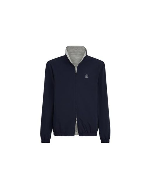 Brunello Cucinelli Blue Reversible Logo Jacket for men