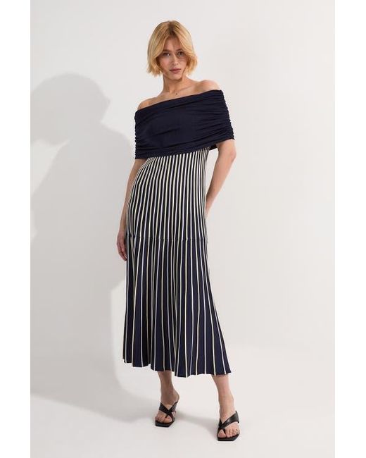 Karen Millen Blue Striped Bardot Knitted Maxi Dress