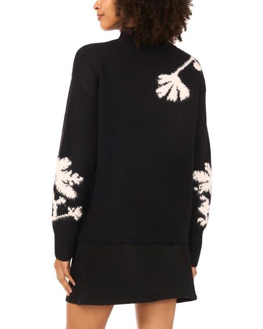 Vince Camuto Black Floral Mock Neck Sweater