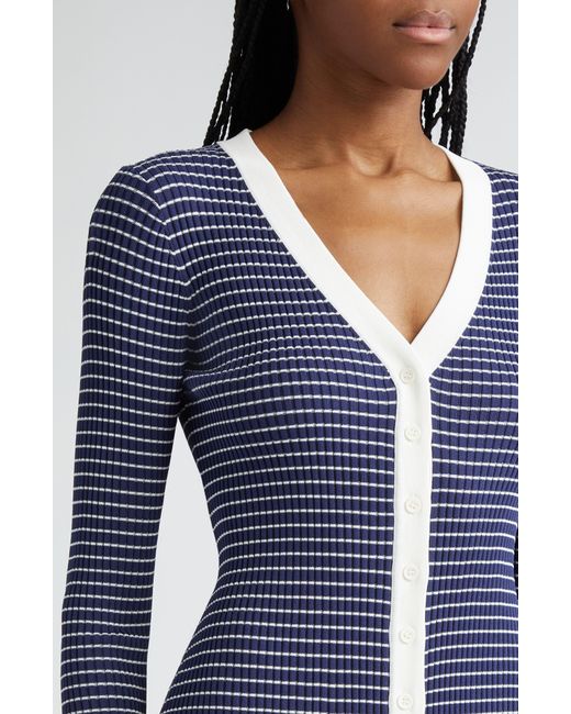 Staud Blue Shoko Stripe Long Sleeve Sweater Dress