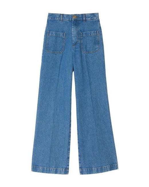 Sandro Blue Wide-Leg High-Rise Jeans