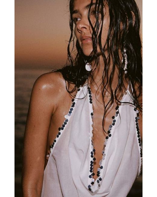 Mango White Sequin Drape Halter Top