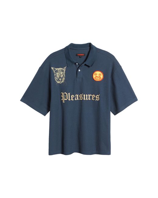 Pleasures Blue Wyatt Logo Boxy Piqué Polo for men