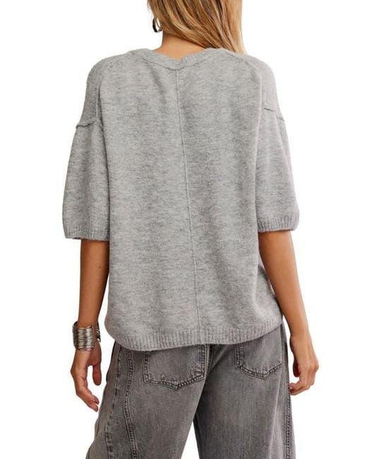 Free People Gray Margot Oversize Short Sleeve Sweater