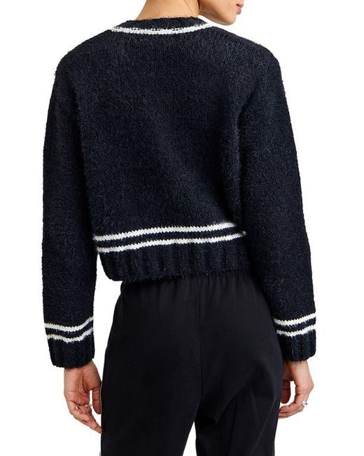 Bella Dahl Blue Contrast Stripe Crop Cardigan