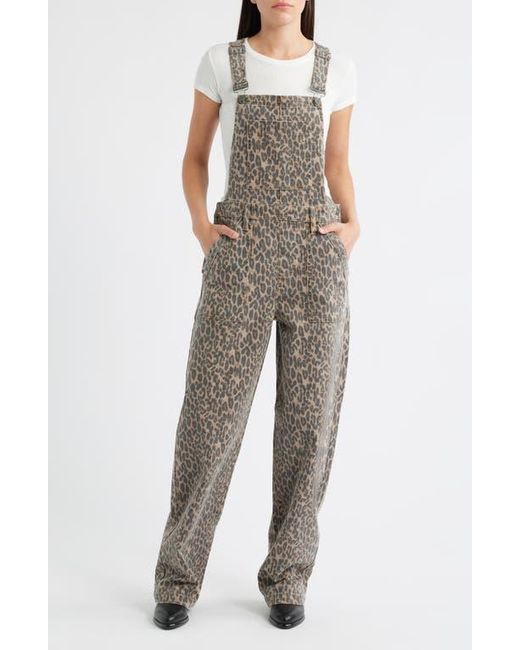 Hidden Jeans Green Cheetah Print Baggy Overalls