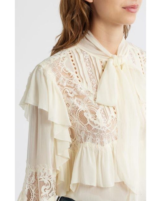 LoveShackFancy Farah Ruffle Detail Button-Up Shirt in Natural | Lyst