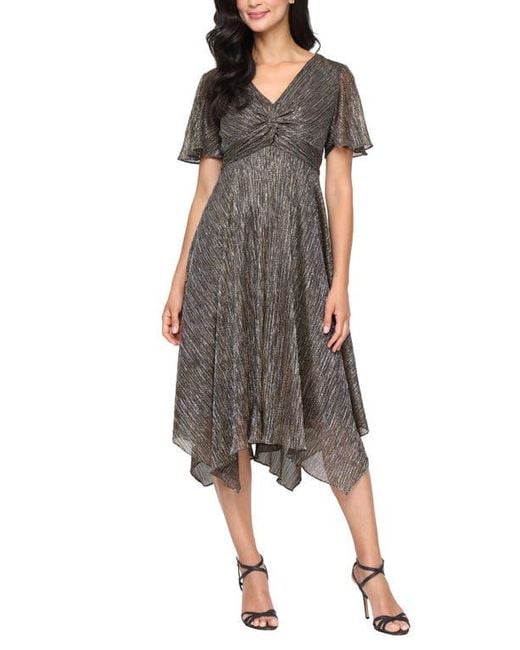 Sl Fashions Knot Front Metallic Midi Cocktail Dress in Brown | Lyst