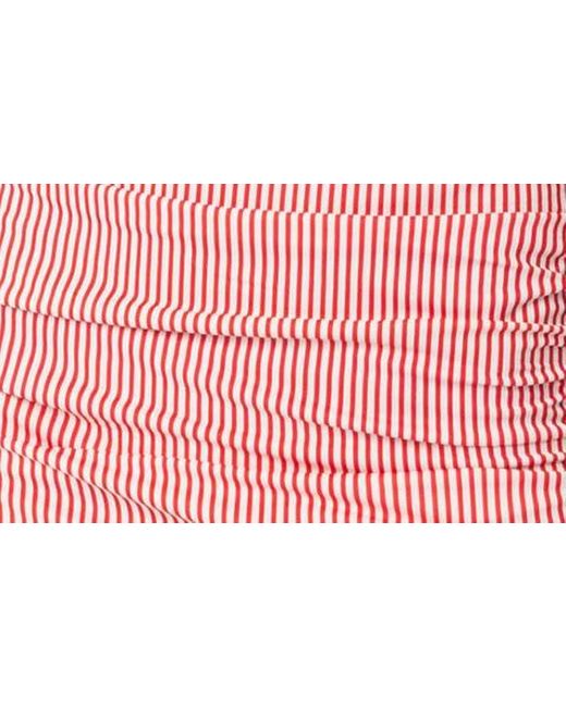 Edikted Red Gaia Stripe Strapless Ruched Flounce Hem Minidress